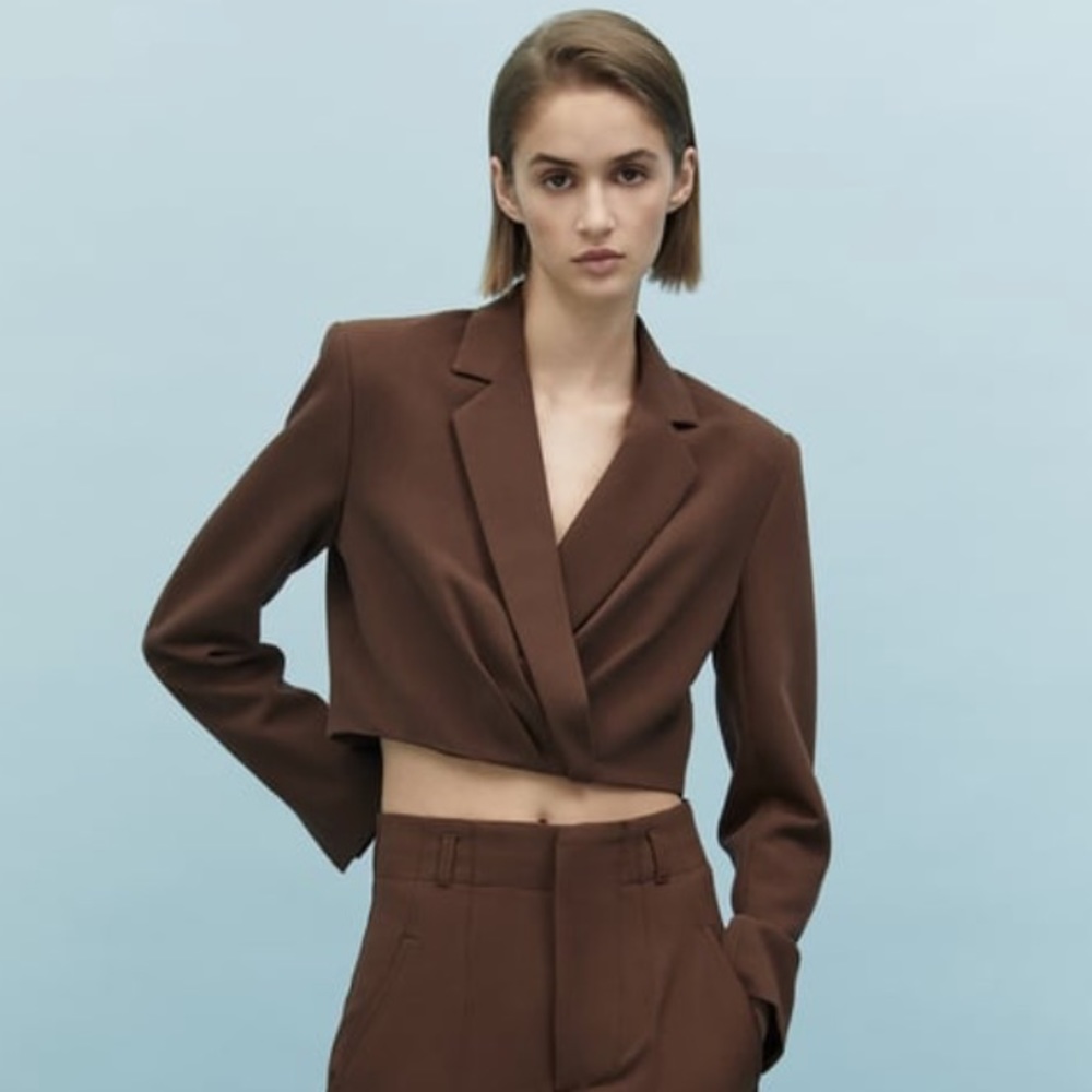 Zara brown Cropped shoulder pad blazer